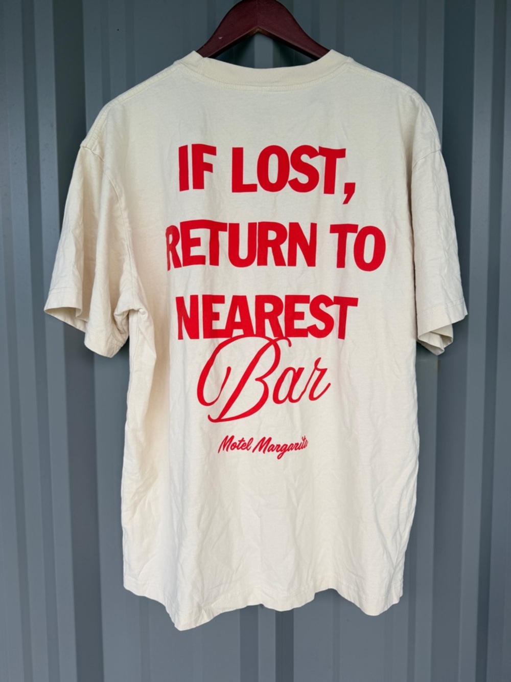 Motel Margarita If Lost Return to Nearest Bar Graphic Tee Large Cream Red